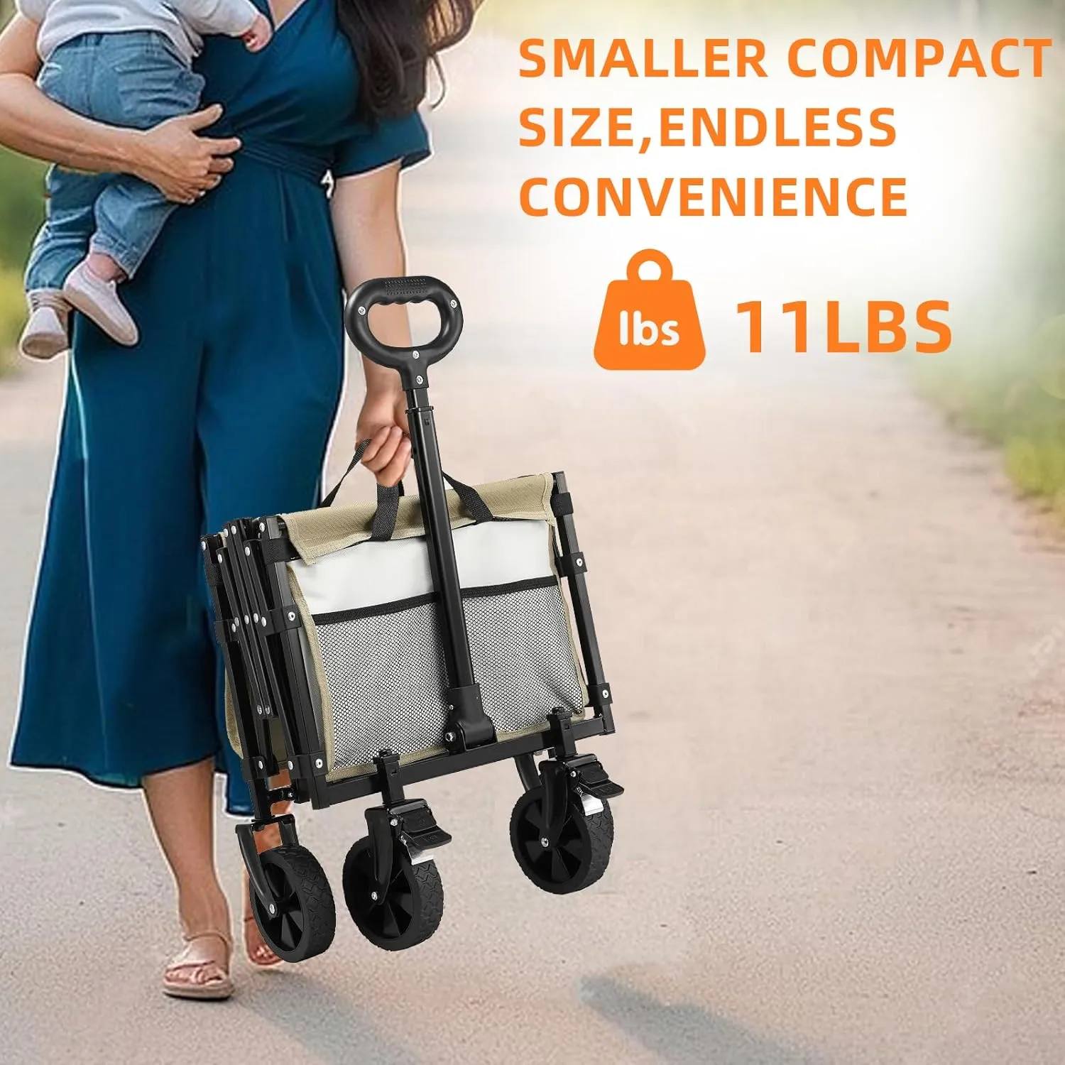 CAMTOP Collapsible Wagon Cart Foldable Wagon Portable Heavy Duty Folding Wagons with Braking Wheels Lightweight Outdoor Utility Wagon for Shopping, Sports, Camping, Garden, Grocery, Beach (Beige)