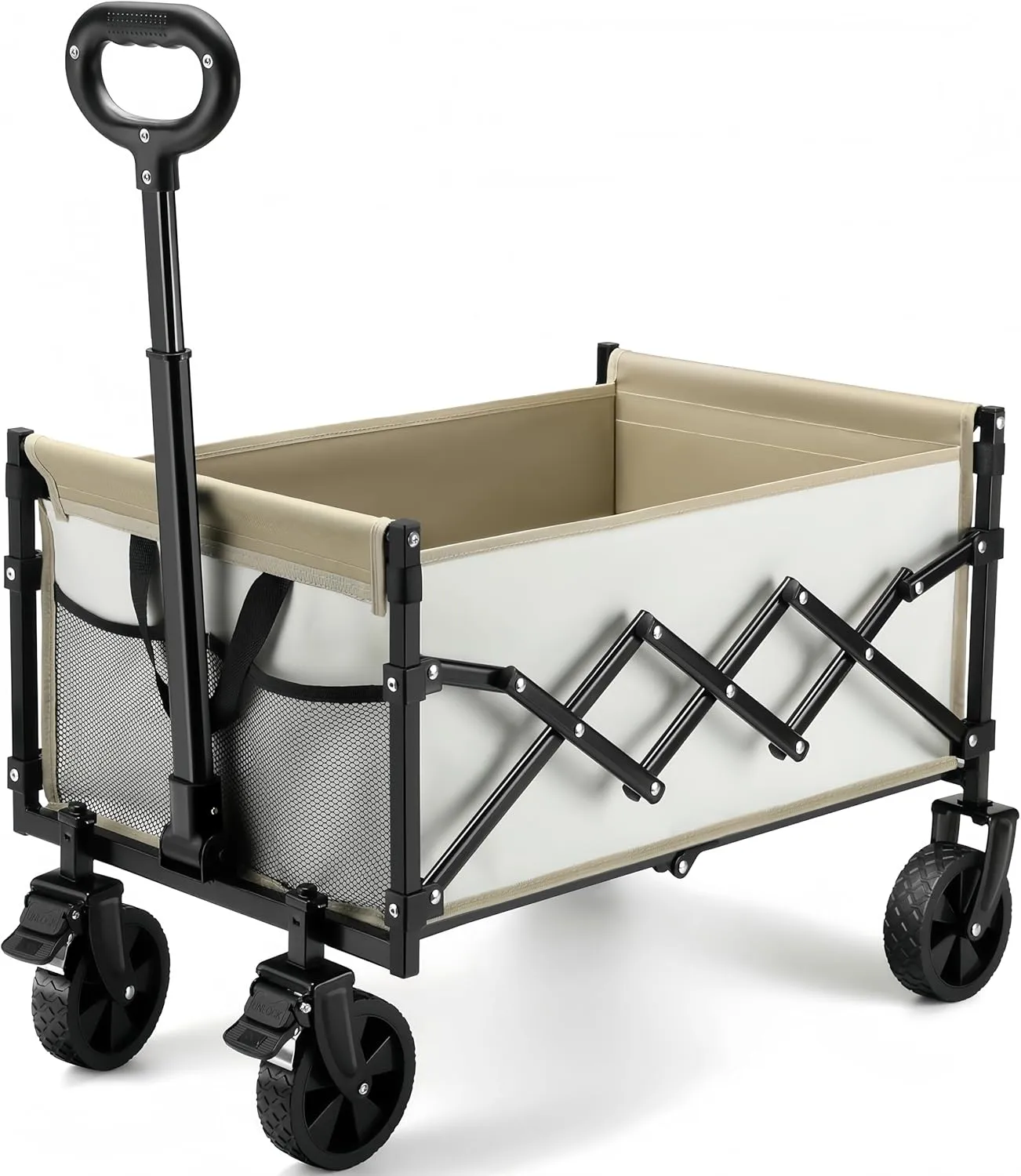 CAMTOP Collapsible Wagon Cart Foldable Wagon Portable Heavy Duty Folding Wagons with Braking Wheels Lightweight Outdoor Utility Wagon for Shopping, Sports, Camping, Garden, Grocery, Beach (Beige)
