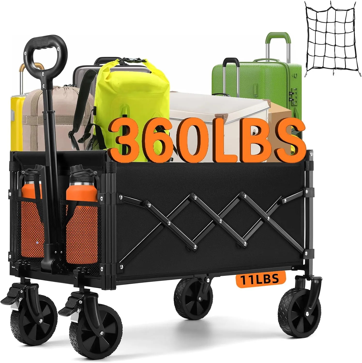 CAMTOP Collapsible Wagon Cart Foldable Wagon Portable Heavy Duty Folding Wagons with Braking Wheels Lightweight Outdoor Utility Wagon for Shopping, Sports, Camping, Garden, Grocery, Beach (Black)
