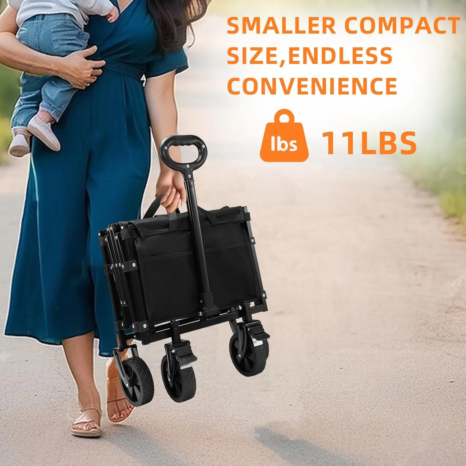 CAMTOP Collapsible Wagon Cart Foldable Wagon Portable Heavy Duty Folding Wagons with Braking Wheels Lightweight Outdoor Utility Wagon for Shopping, Sports, Camping, Garden, Grocery, Beach (Black)