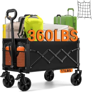 CAMTOP Collapsible Wagon Cart Foldable Wagon Portable Heavy Duty Folding Wagons with Braking Wheels Lightweight Outdoor Utility Wagon for Shopping, Sports, Camping, Garden, Grocery, Beach (Black)