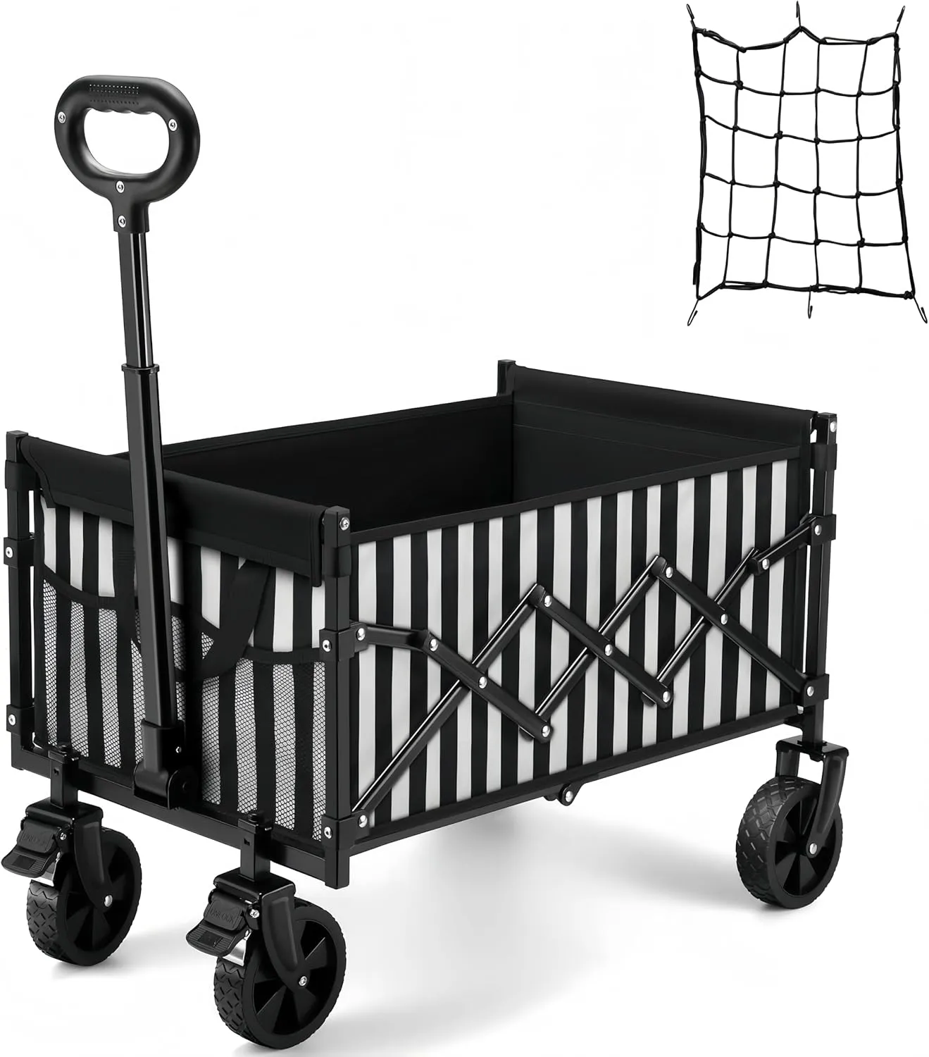 CAMTOP Collapsible Wagon Cart Foldable Wagon Portable Heavy Duty Folding Wagons with Braking Wheels Lightweight Outdoor Utility Wagon for Shopping, Sports, Camping, Garden, Grocery, Beach (Stripes)