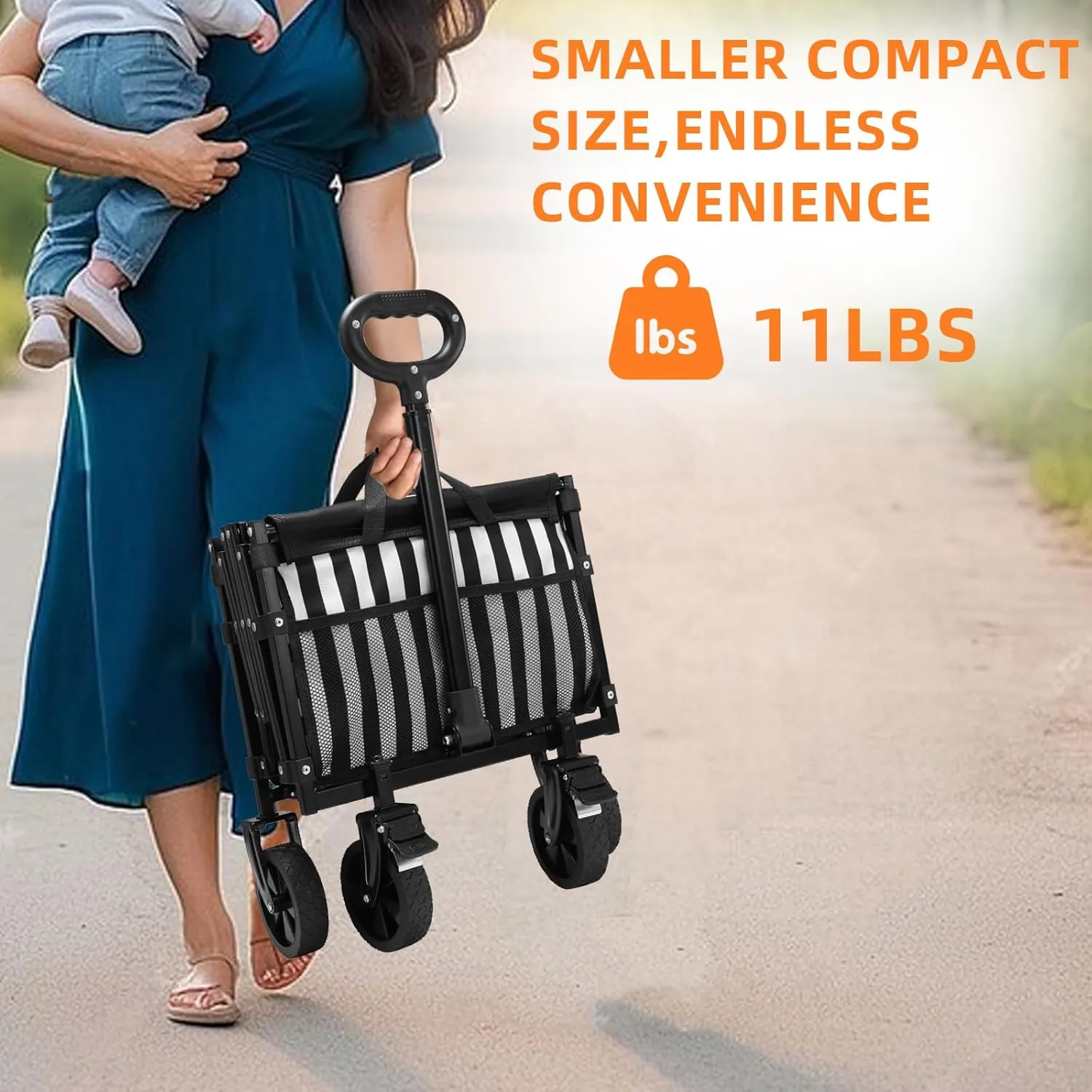 CAMTOP Collapsible Wagon Cart Foldable Wagon Portable Heavy Duty Folding Wagons with Braking Wheels Lightweight Outdoor Utility Wagon for Shopping, Sports, Camping, Garden, Grocery, Beach (Stripes)