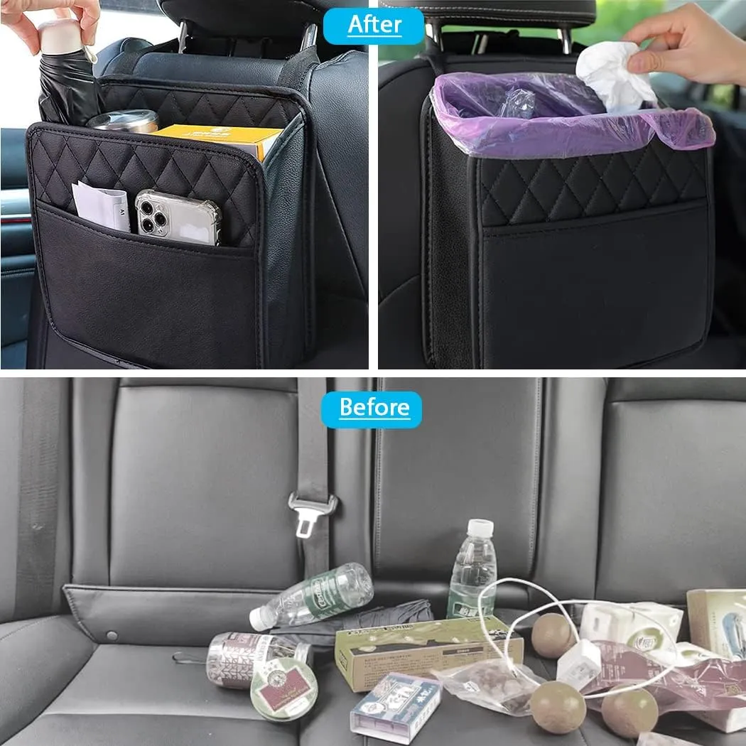 Car Back Seat Organizer, Hanging PU Leather Car Storage Bag, Compatible with Most Vehicles Interior Accessories Organizer (Black(1Pack))