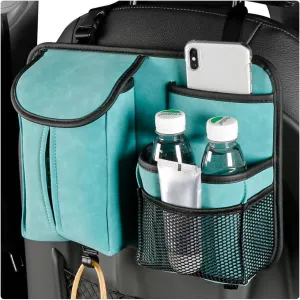 Car Back Seat Organizer, Multi Pockets Car Hanging Seat Back Headrest Organizer with Hook, Durable Car Seat Storage Bag, Universal Travel Accessories with Tissue Box Net Pocket (Blue)