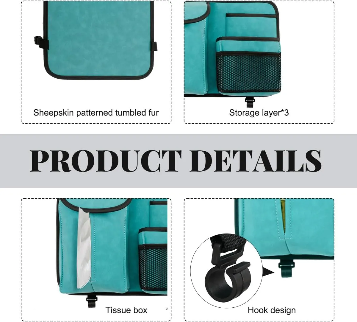 Car Back Seat Organizer, Multi Pockets Car Hanging Seat Back Headrest Organizer with Hook, Durable Car Seat Storage Bag, Universal Travel Accessories with Tissue Box Net Pocket (Blue)