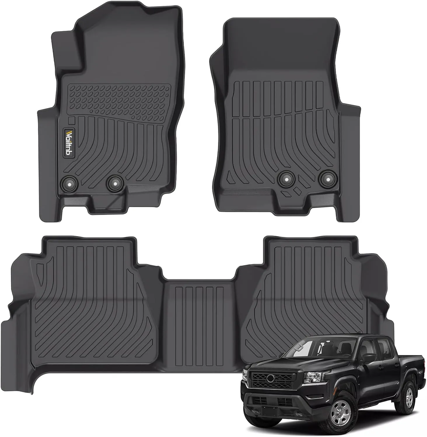 Car Floor Mats Custom Fit 2022 2023 2024 Nissan Frontier Crew Cab with 2nd Row Under-Seat Storage All Weather Floor Liners for Frontier Car Mats Accessories for 22-24 Nissan Frontier Crew Cab