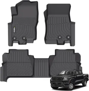 Car Floor Mats Custom Fit 2022 2023 2024 Nissan Frontier Crew Cab with 2nd Row Under-Seat Storage All Weather Floor Liners for Frontier Car Mats Accessories for 22-24 Nissan Frontier Crew Cab