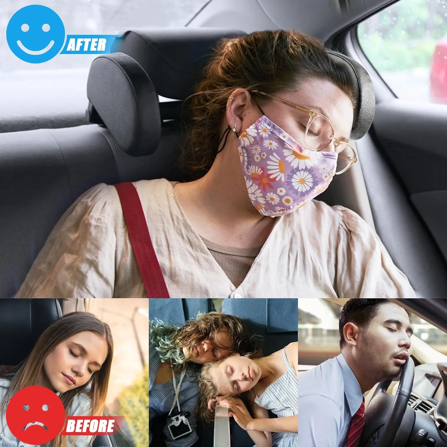Car Headrest Pillow, Car Neck Pillow Head Pillow, Sleeping Travel Car Pillow, Car Neck Head Shoulder Sleep Cushion Car Side Pillow for Kids Adults Elders