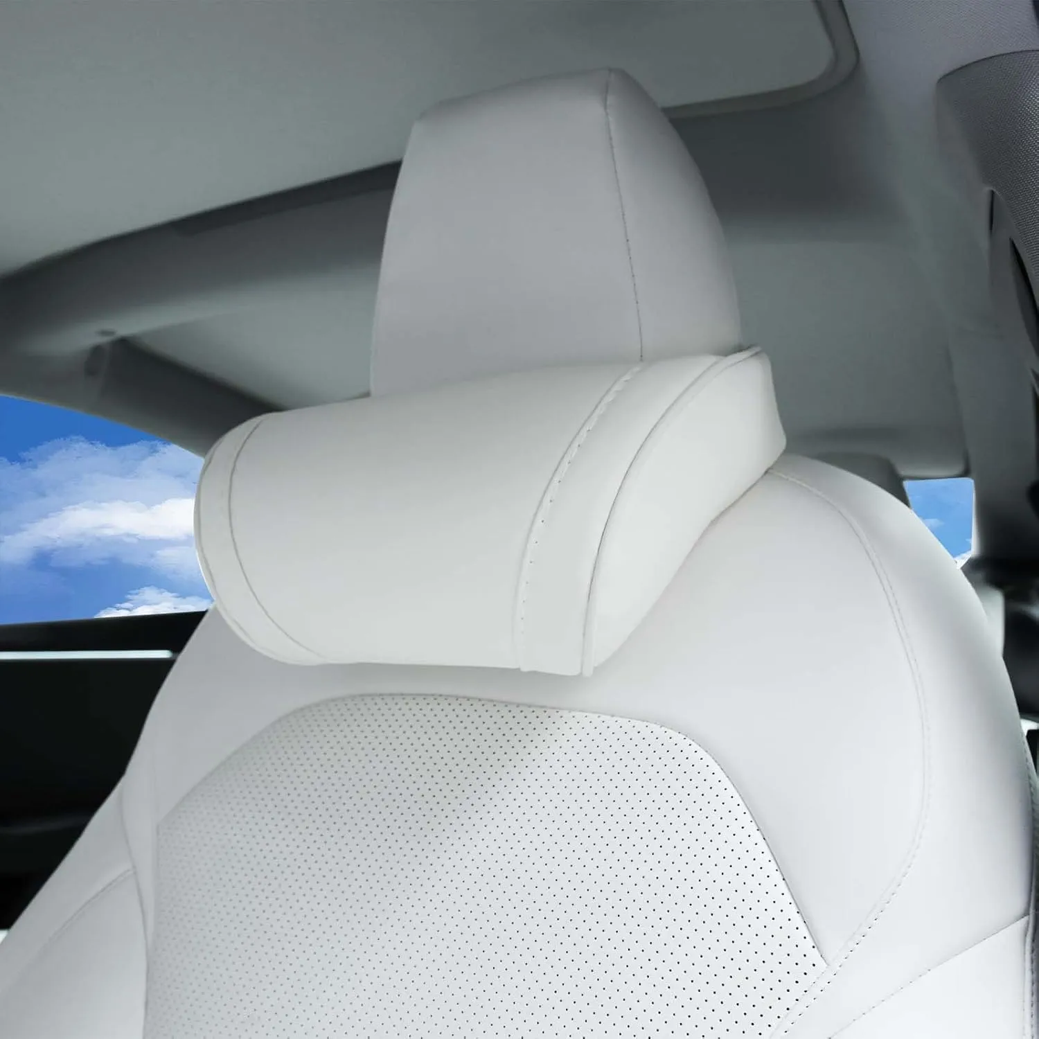 Car Neck Pillow for Tesla Model 3 Model Y Model S Model X Cybertruck Accessories Memory Foam Ergonomic Design Comfortable Headrest Cushion, 1 Piece, White