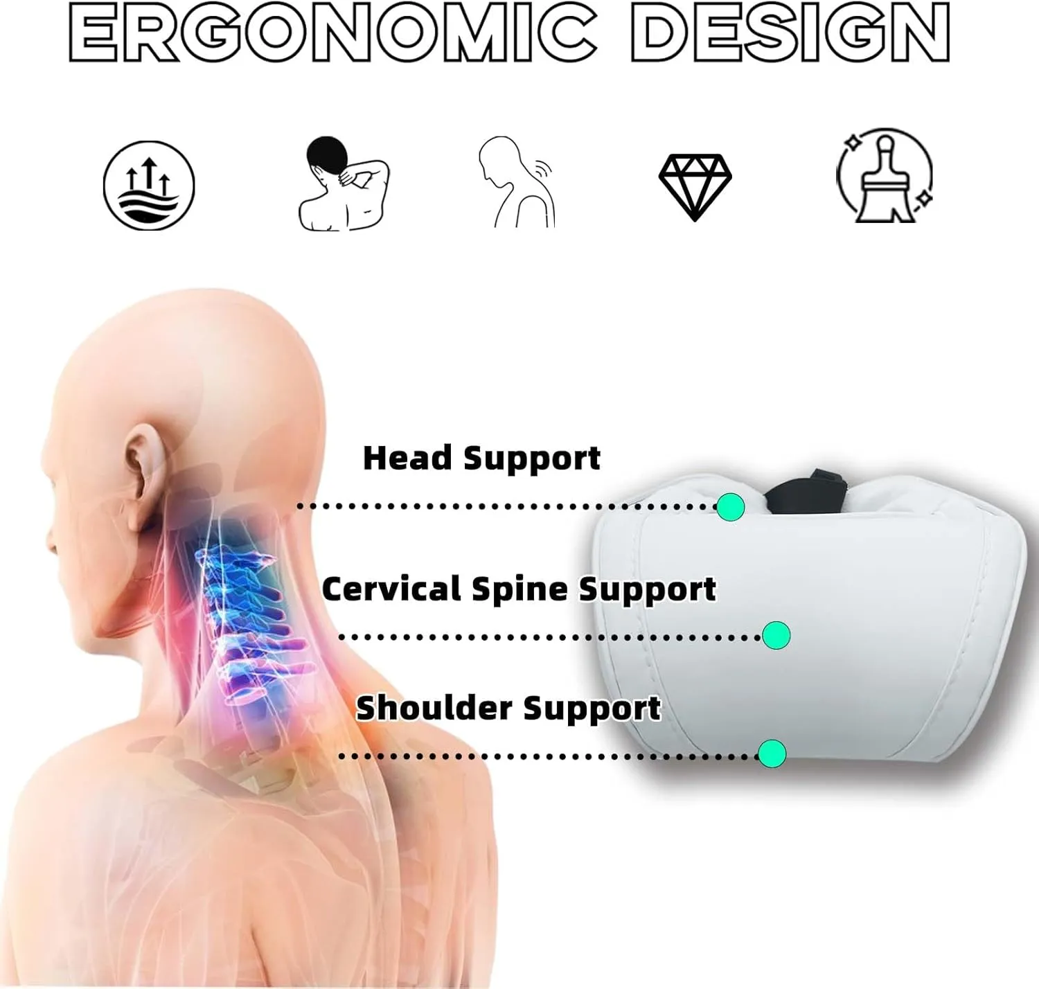Car Neck Pillow for Tesla Model 3 Model Y Model S Model X Cybertruck Accessories Memory Foam Ergonomic Design Comfortable Headrest Cushion, 1 Piece, White