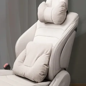 Car Neck Pillow Set for Mazda Biante 2008 2009 2010 2011 2012 2013, Leather Car Headrest Lumbar Support Waist Backrest Head Support Cushion,BeigeWhite