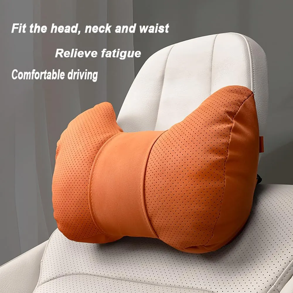 Car Neck Pillow Set for Mazda Biante 2008 2009 2010 2011 2012 2013, Leather Car Headrest Lumbar Support Waist Backrest Head Support Cushion,BeigeWhite
