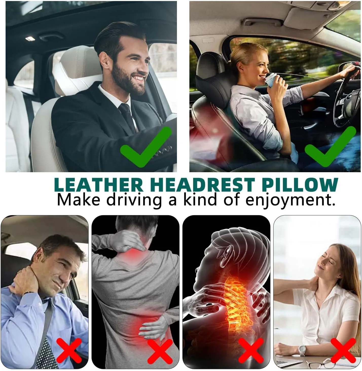 Car Neck Pillow with Memory Foam Comfortable Ergonomic Design Seat Neck Support Headrest Softness Car Pillow Cushion for Driving, Universal Fit, 1 Piece, Black
