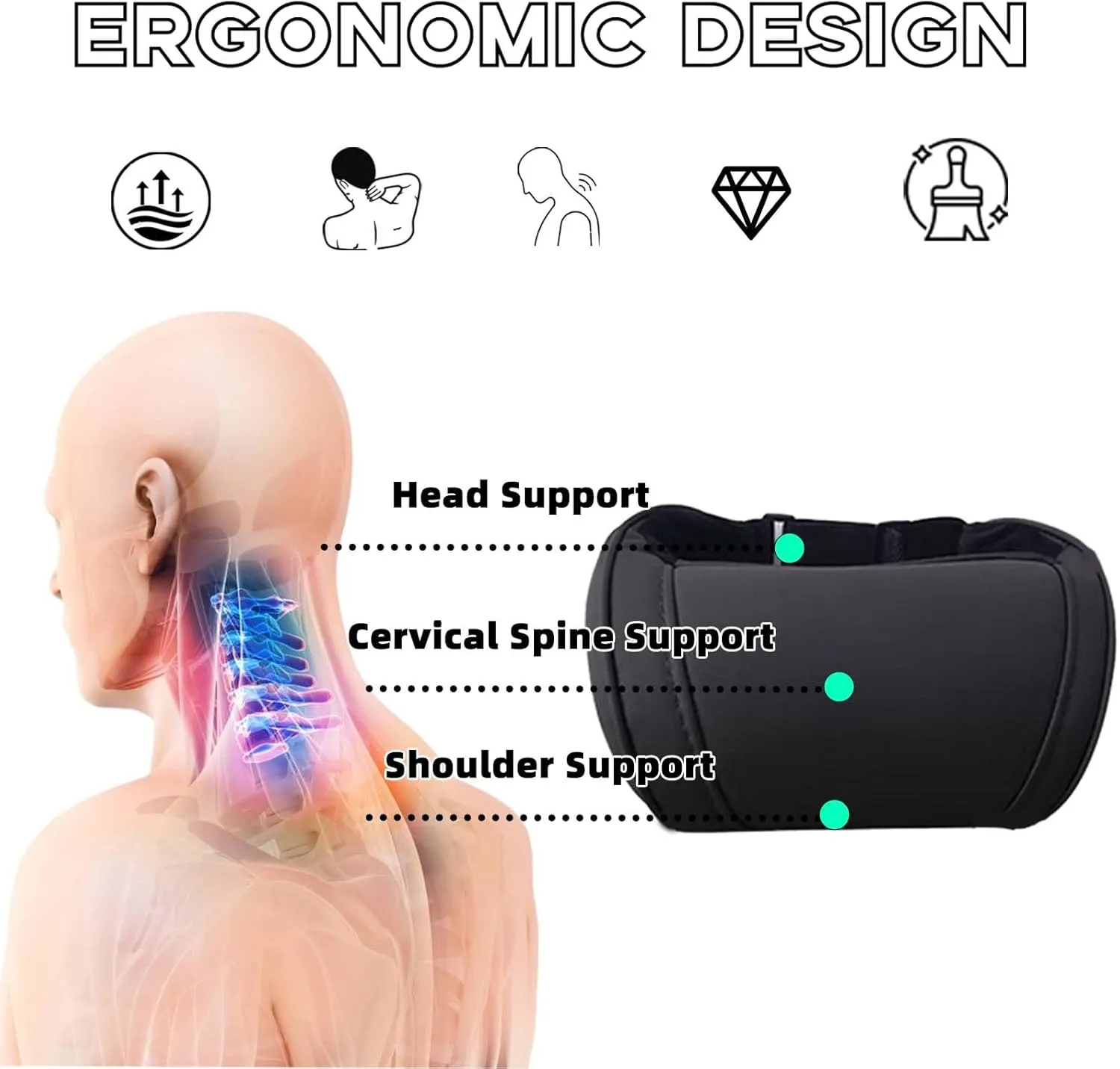 Car Neck Pillow with Memory Foam Comfortable Ergonomic Design Seat Neck Support Headrest Softness Car Pillow Cushion for Driving, Universal Fit, 1 Piece, Black