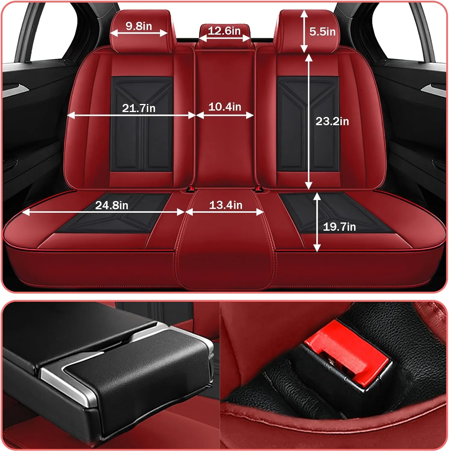 Car Seat Covers Fit for Porsche Macan 2015-2024 - Premium Nappa Leather Side Airbag Compatibility Car Seat Protectors(Full Set with Pillow, Black & Red)