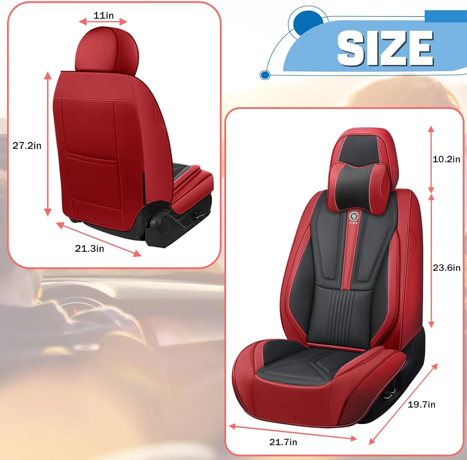 Car Seat Covers Fit for Porsche Macan 2015-2024 - Premium Nappa Leather Side Airbag Compatibility Car Seat Protectors(Full Set with Pillow, Black & Red)