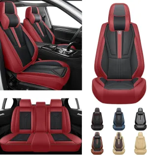 Car Seat Covers Fit for Porsche Macan 2015-2024 - Premium Nappa Leather Side Airbag Compatibility Car Seat Protectors(Full Set with Pillow, Black & Red)
