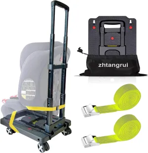 Car Seat Dolly for Airport - CarSeat Roller Cart Wheels for Airplane - Car Seat Travel Cart Carrier with Straps Trolley Foldable Luggage Trolley (Yellow)