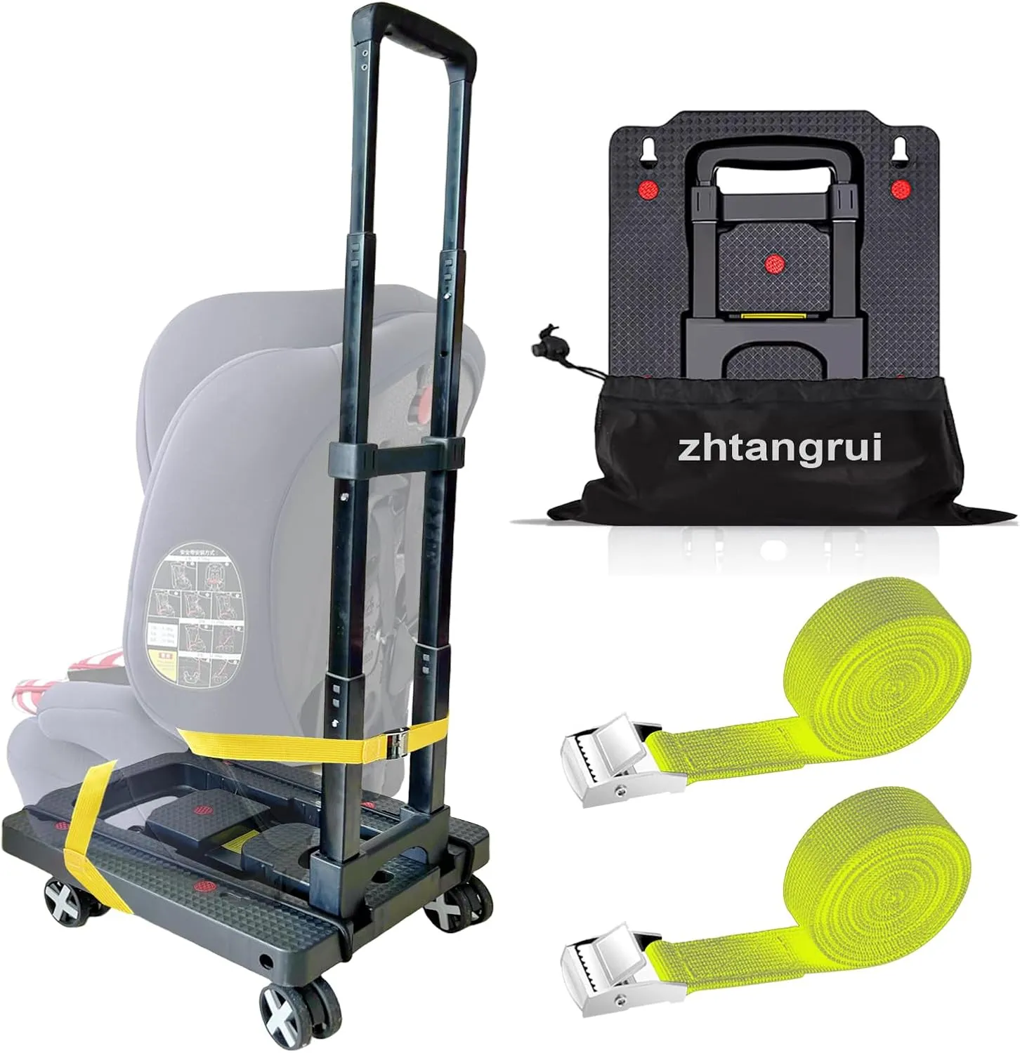Car Seat Dolly for Airport - CarSeat Roller Cart Wheels for Airplane - Car Seat Travel Cart Carrier with Straps Trolley Foldable Luggage Trolley (Yellow)