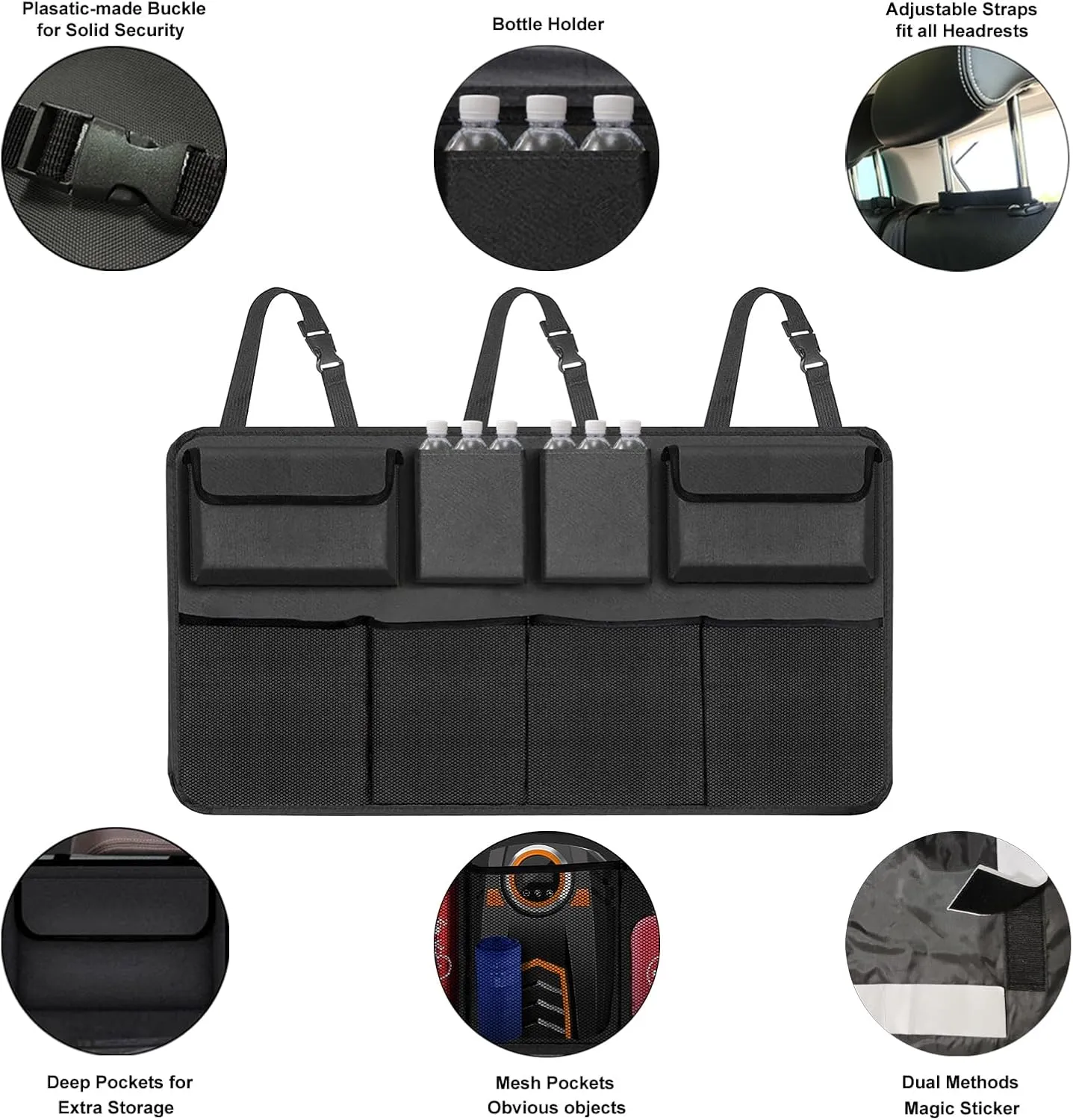 Car Trunk Organizer & Backseat Hanging Organizer with 8 Large Storage Bags - Super Capacity with 30% Extra Storage Space for SUVs,Trucks,Vans -Ultimate Car Organization for a Clutter-Free Space-Black