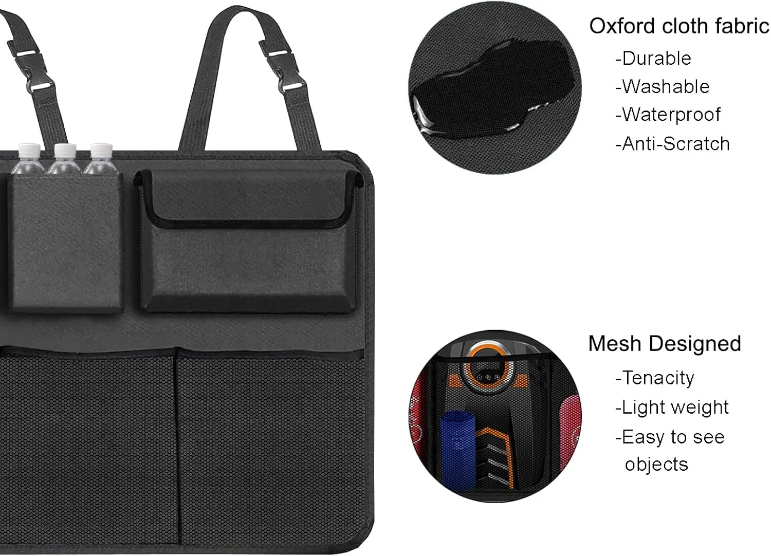 Car Trunk Organizer & Backseat Hanging Organizer with 8 Large Storage Bags - Super Capacity with 30% Extra Storage Space for SUVs,Trucks,Vans -Ultimate Car Organization for a Clutter-Free Space-Black