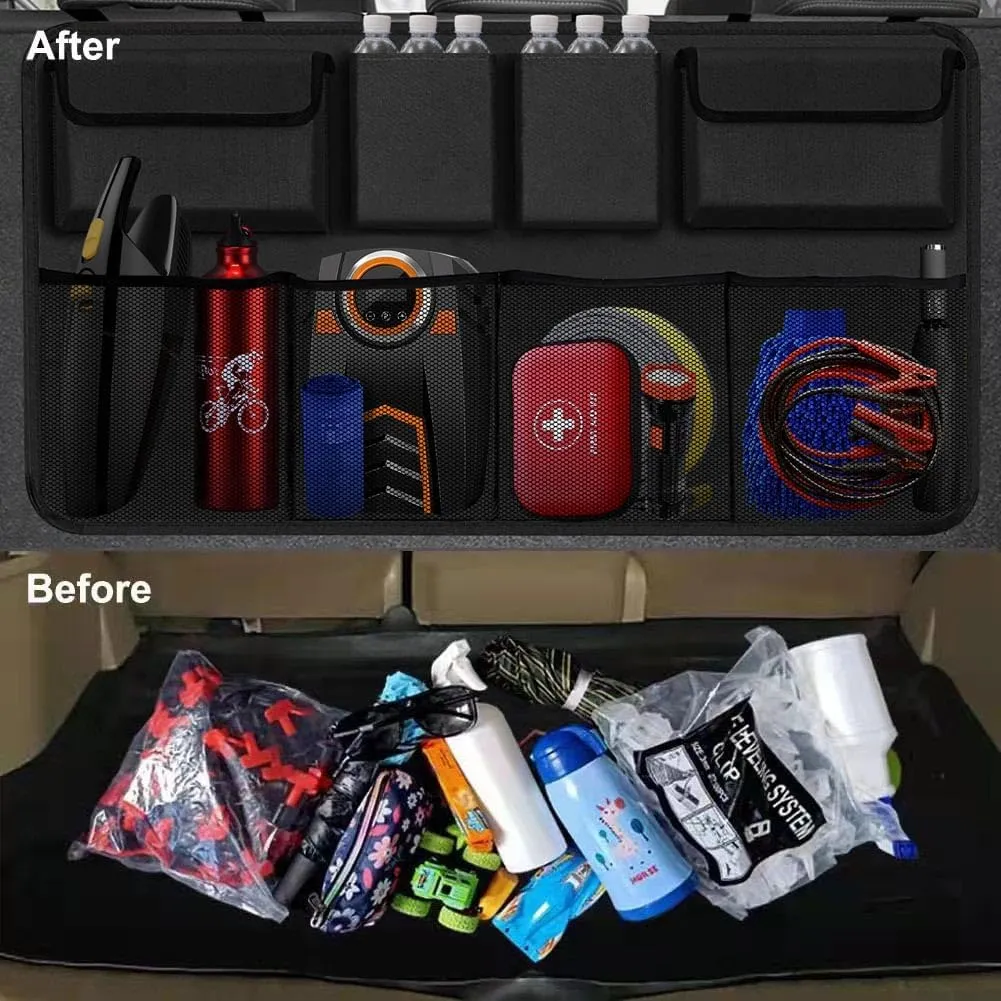 Car Trunk Organizer & Backseat Hanging Organizer with 8 Large Storage Bags - Super Capacity with 30% Extra Storage Space for SUVs,Trucks,Vans -Ultimate Car Organization for a Clutter-Free Space-Black