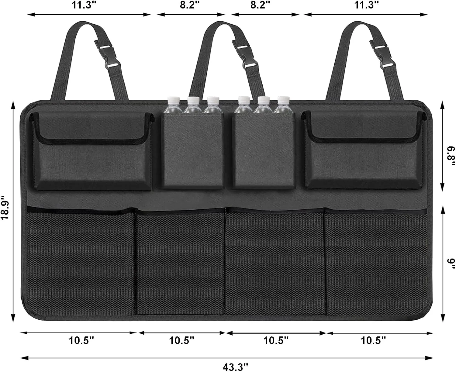 Car Trunk Organizer & Backseat Hanging Organizer with 8 Large Storage Bags - Super Capacity with 30% Extra Storage Space for SUVs,Trucks,Vans -Ultimate Car Organization for a Clutter-Free Space-Black