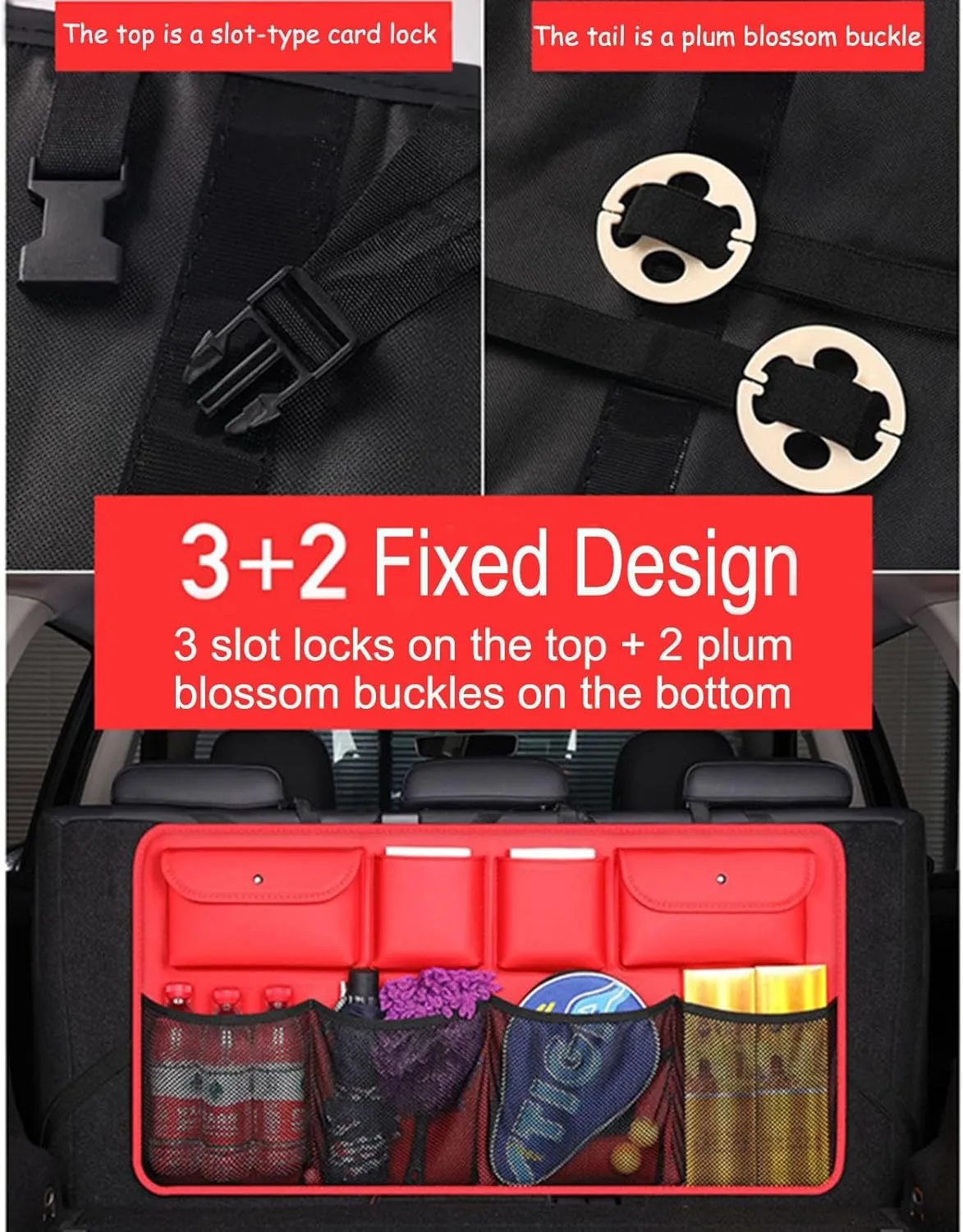 Car Trunk Organizer, Super Capacity Vehicle Hanging Back Seat Cargo Storage Bag, Compatible with Dodge Caliber JCUV Nitro Durango,A5 Red