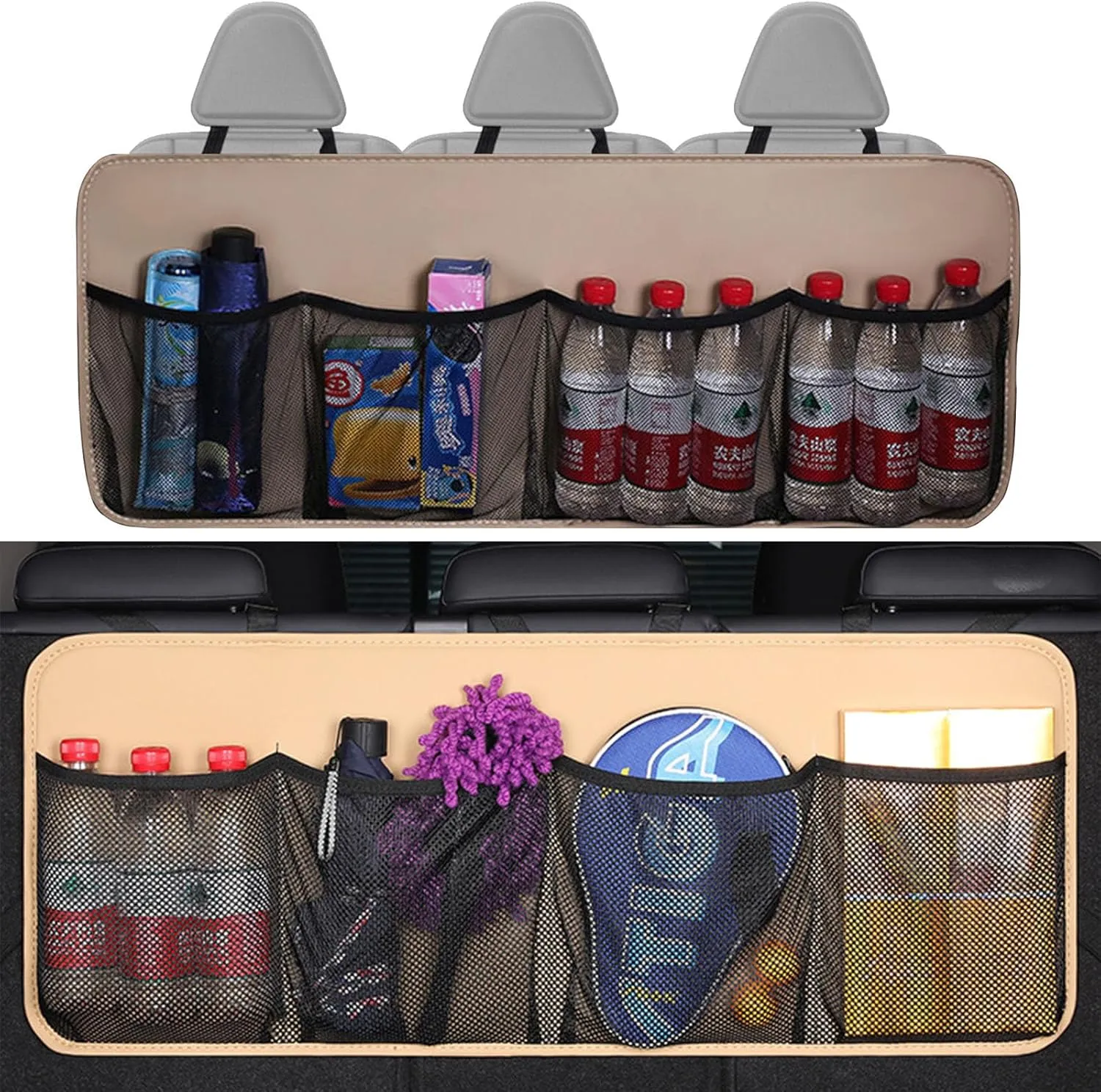 Car Trunk Organizer,Super Capacity Hanging Rear Seat Luggage Storage Bag,Compatible with Volvo Concept Recharge,C1 Beige
