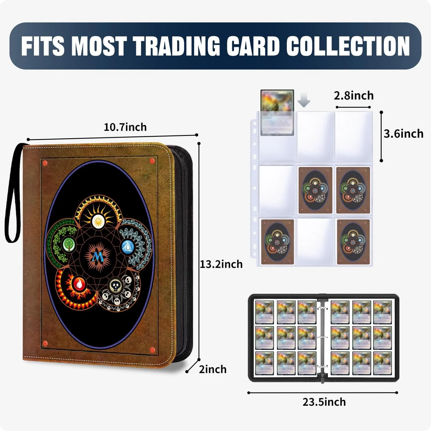 Card Binder 9-Pocket for MTG Magic the Gathering Binder, Trading Card Album Fits 900 Cards with 50 Removable Sleeves, Zipper Collectible Card Holder Organizer for MTG,TCG Trading Game Cards