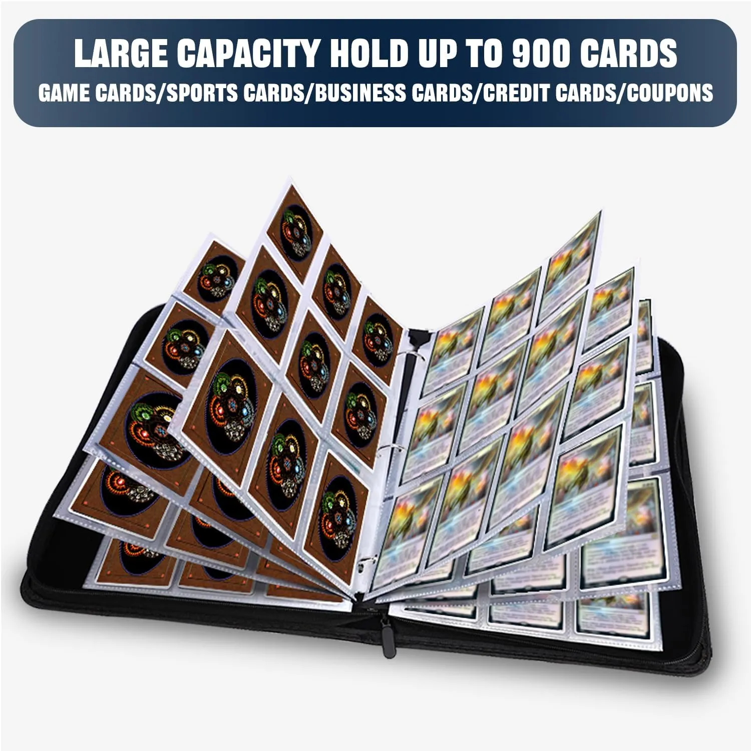 Card Binder 9-Pocket for MTG Magic the Gathering Binder, Trading Card Album Fits 900 Cards with 50 Removable Sleeves, Zipper Collectible Card Holder Organizer for MTG,TCG Trading Game Cards