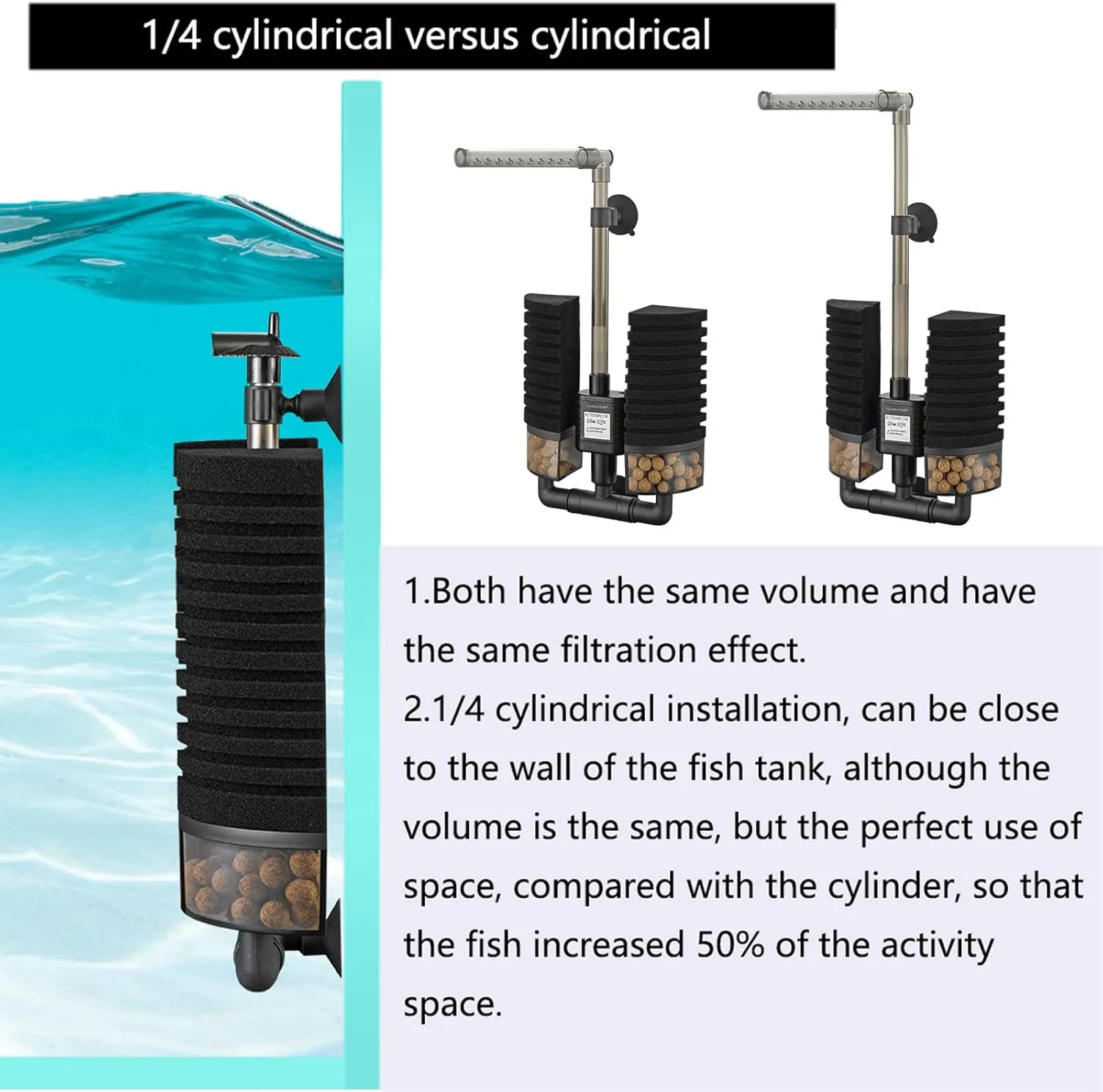 Carefree Fish Aquarium Filter with Water Pump 4 Sponges and 1 Bag of Filtered Ceramic Balls Fish Tank Quiet Filter for Salt Water and Fresh Water