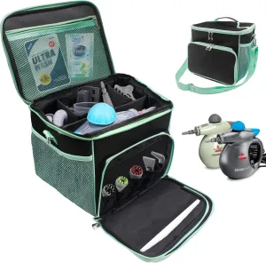 Carry Bag for Bissell SteamShot Steam 39N7V/39N7A Cleaner, Handheld Steam Cleaner attachments, Adjustable Compartments Large Storage Bag for bissell steamshot accessories, Bag Only (Black & Green)