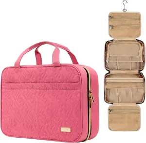 Carrywell (Not Made In China) Hanging Toiletry Bag For Women, Travel Toiletry Organizer, Water-Resistant Cosmetic Organizer for Accessories, Shampoo, Full-size Containers (Rosewood Pink, Medium)