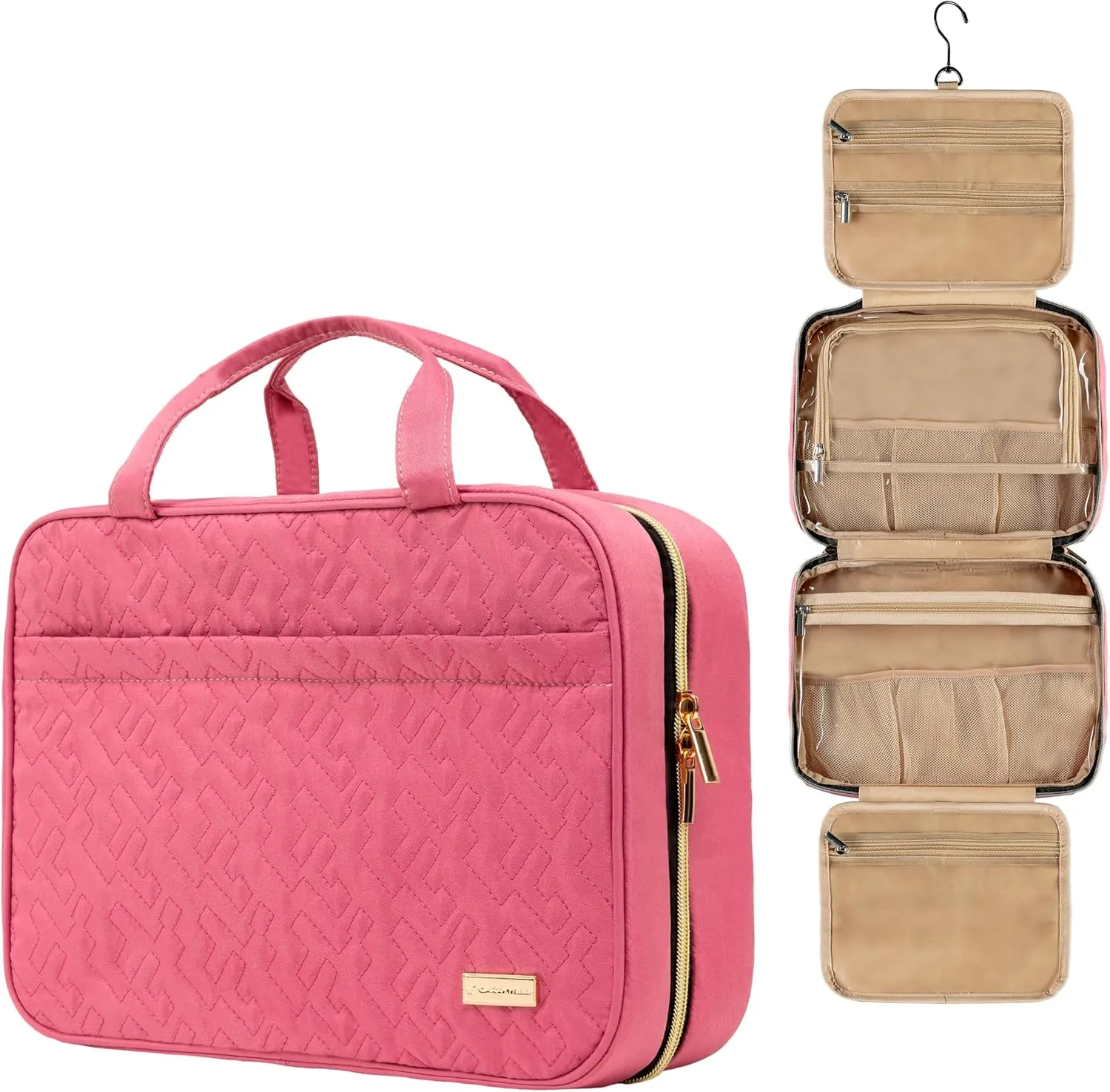 Carrywell (Not Made In China) Hanging Toiletry Bag For Women, Travel Toiletry Organizer, Water-Resistant Cosmetic Organizer for Accessories, Shampoo, Full-size Containers (Rosewood Pink, Medium)