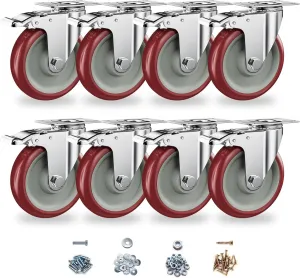 Casters Set of 8 Heavy Duty - Caster Wheels 5 Inch, CLOATFET Locking Castors, Swivel Casters with Brake (Top Plate), Double Ball Bearing Non Marking Castor Wheels for Cart Furniture Workbench