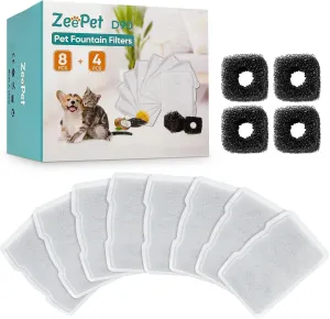 cat water fountain filter Replacements for 120oz/3.5L Stainless Steel D90 Pet Water Fountain,(Pump filter x4, Carbon Resin Filters x8)