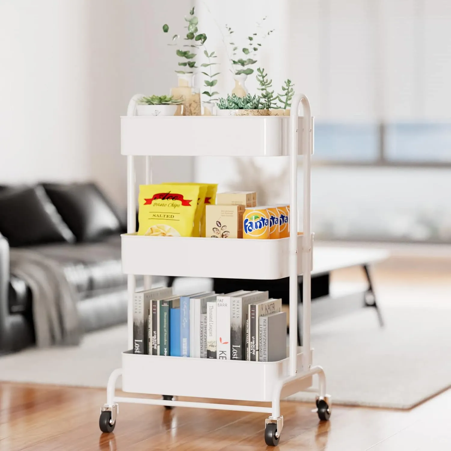 Ceayell 3-Tier Metal Rolling Storage Cart Heavy Duty Utility Cart Organizer with Lockable Wheels