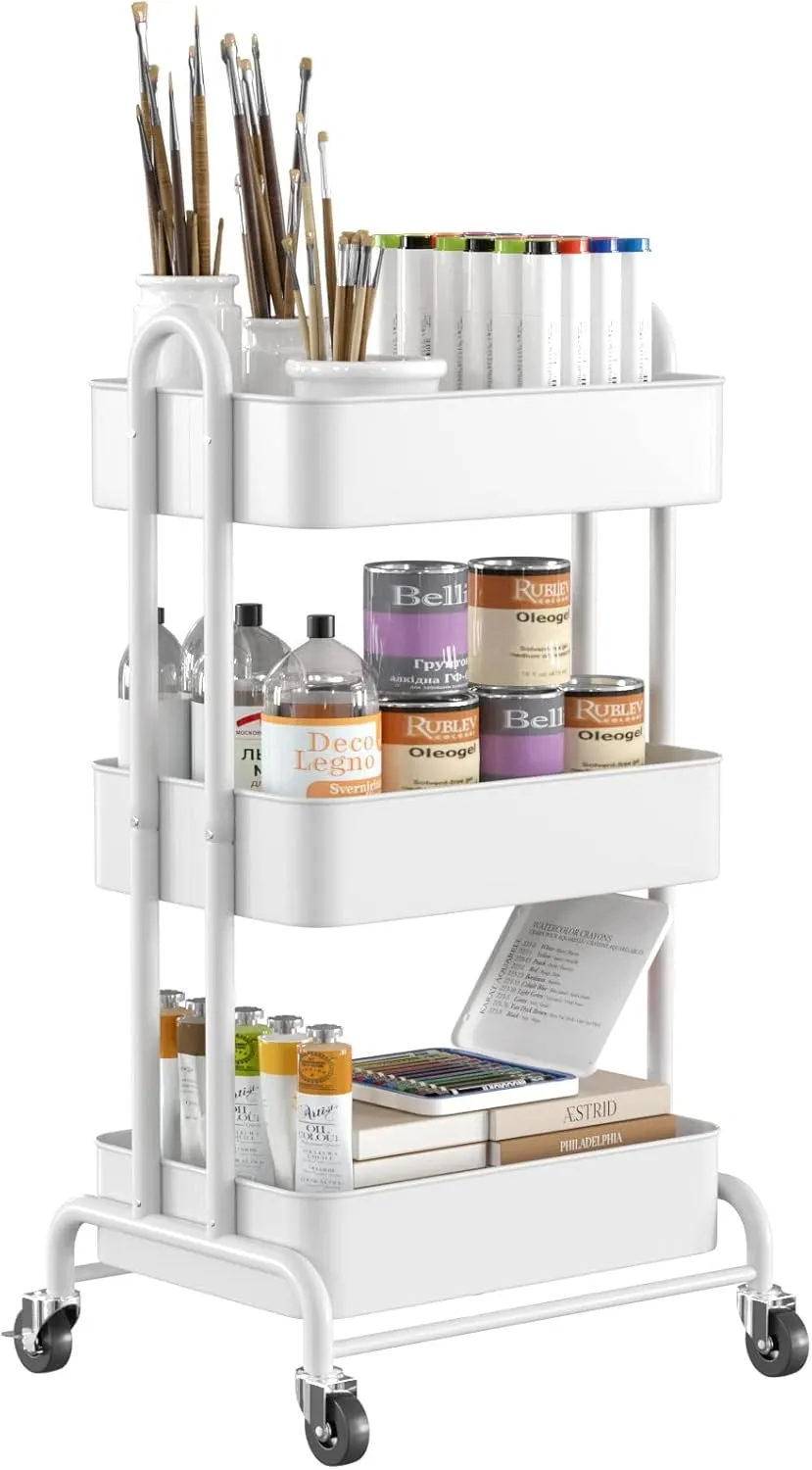 Ceayell 3-Tier Metal Rolling Storage Cart Heavy Duty Utility Cart Organizer with Lockable Wheels