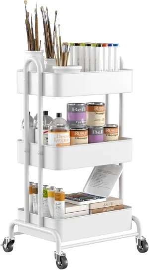 Ceayell 3-Tier Metal Rolling Storage Cart Heavy Duty Utility Cart Organizer with Lockable Wheels