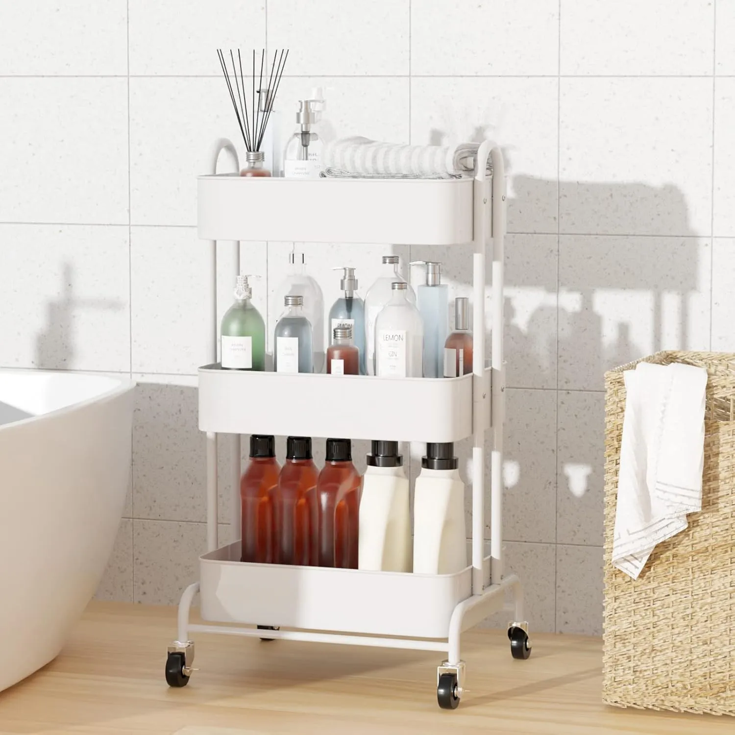 Ceayell 3-Tier Metal Rolling Storage Cart Heavy Duty Utility Cart Organizer with Lockable Wheels