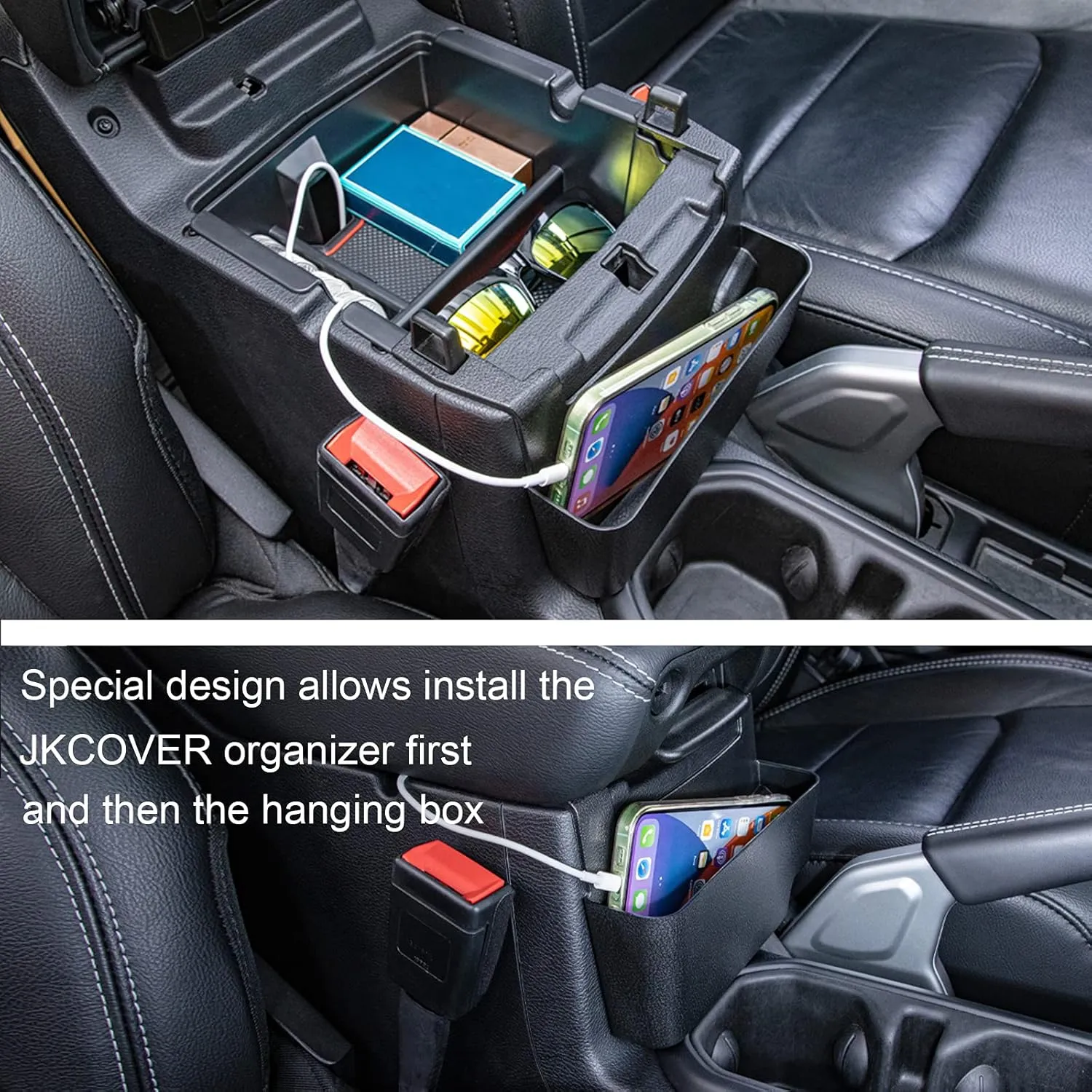 Center Console Hanging Box Compatible with JEEP Wrangler JL/JLU 2018-2023 2024 2025 and JEEP Gladiator JT Truck 2020-2024 2025 Organizer Tray Armrest Storage Accessories (Not for JK/JKU)