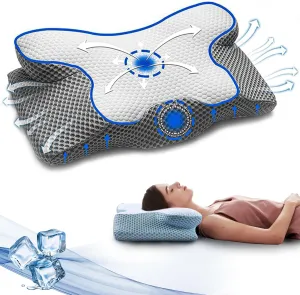 Cervical Memory Foam Pillow, Contour Pillows for Neck and Shoulder Pain, Ergonomic Orthopedic Sleeping Neck Contoured Support Pillow for Comfortable Side & Back Sleepers Gray with White