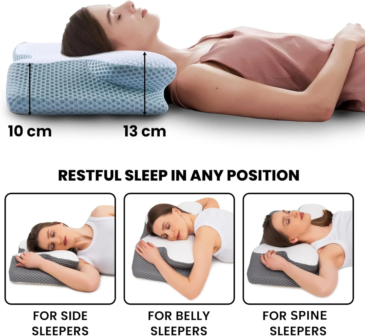 Cervical Memory Foam Pillow, Contour Pillows for Neck and Shoulder Pain, Ergonomic Orthopedic Sleeping Neck Contoured Support Pillow for Comfortable Side & Back Sleepers Gray with White