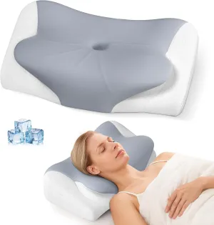 Cervical Neck Pillow - Ergonomic Contour Cooling Memory Foam Pillows for Neck and Shoulder Pain Relief, Orthopedic Bed Pillow for Side Back Stomach Sleeper with Washable Pillowcase