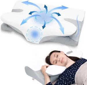Cervical Neck Pillow for Neck and Shoulder Pain Relief Ergonomic Memory Foam Pillow Cervical Pillow for Side Back Stomach Sleepers Neck Support Pillows with Soft Pillowcase (Horn Shape)