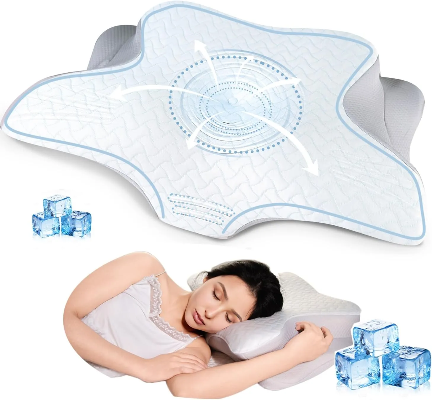 Cervical Neck Pillow for Pain Relief - Ergonomic Memory Foam Pillows for Sleeping, Side Sleeper Pillow for Adults Neck Support, Contour Cooling Bed Pillow for Back Stomach Sleeper (White)