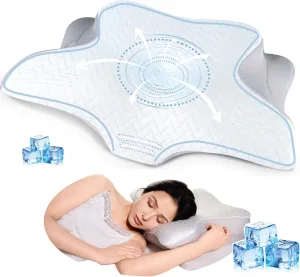 Cervical Neck Pillow for Pain Relief - Ergonomic Memory Foam Pillows for Sleeping, Side Sleeper Pillow for Adults Neck Support, Contour Cooling Bed Pillow for Back Stomach Sleeper (White)