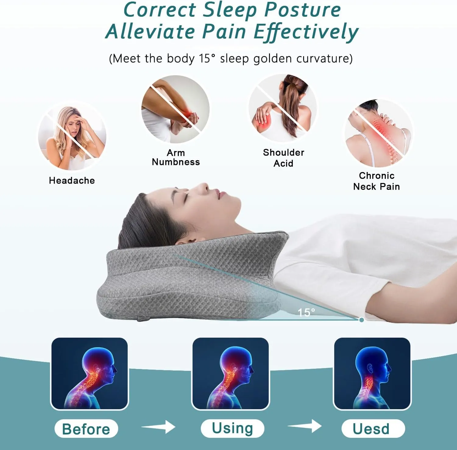 Cervical Neck Pillow for Pain Relief Sleeping, Contour Memory Foam Pillows, Ergonomic Side Sleeper Pillows for Adults, Cooling Orthopedic Neck Support Pillow for Back Stomach Sleepers